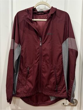 Men's Performance Hooded Cycling Jacket - Maroon Grey Full Zip Reflective XL